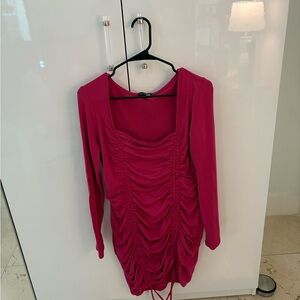Fashion Nova Fuchsia Ruched Blouse